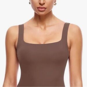 InBarely hazelnut Square Neck Sleeveless Bodysuit sz L